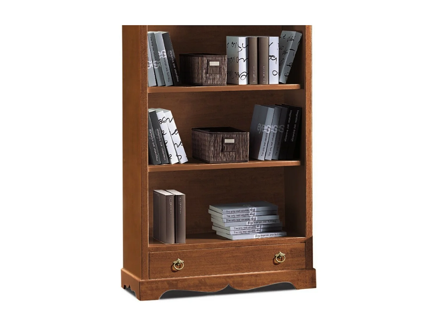 MOBILI 2G - LIBRERIA CLASSICA 4 RIPIANI 1 CASSETTO, TINTA NOCE cm 94x36x189H (312)