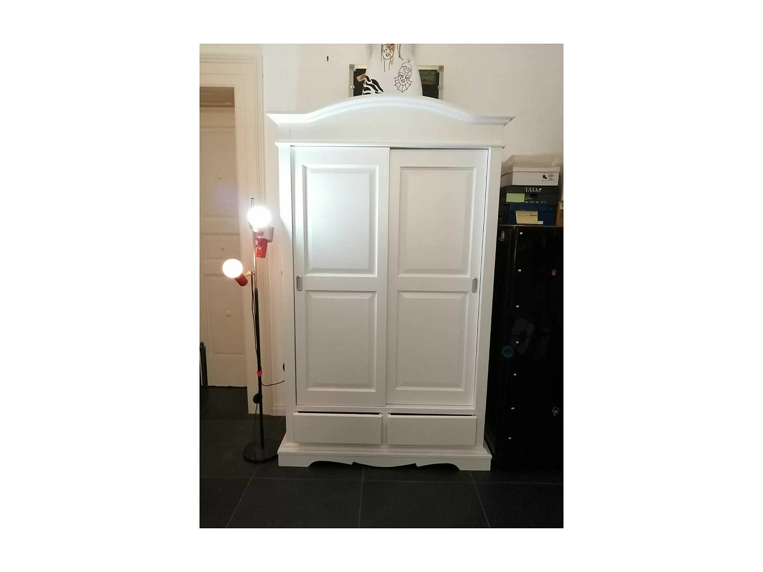 MOBILI 2G - ARMADIO ARTE POVERA 2 ANTE SCORREVOLI SHABBY LEGNO BIANCO 122x60x200 (1296)