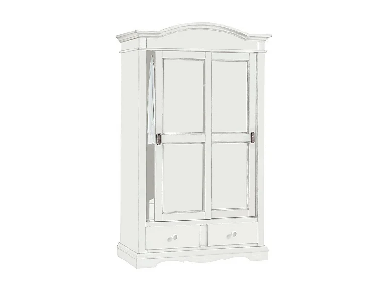 MOBILI 2G - ARMADIO ARTE POVERA 2 ANTE SCORREVOLI SHABBY LEGNO BIANCO 122x60x200 (1296)