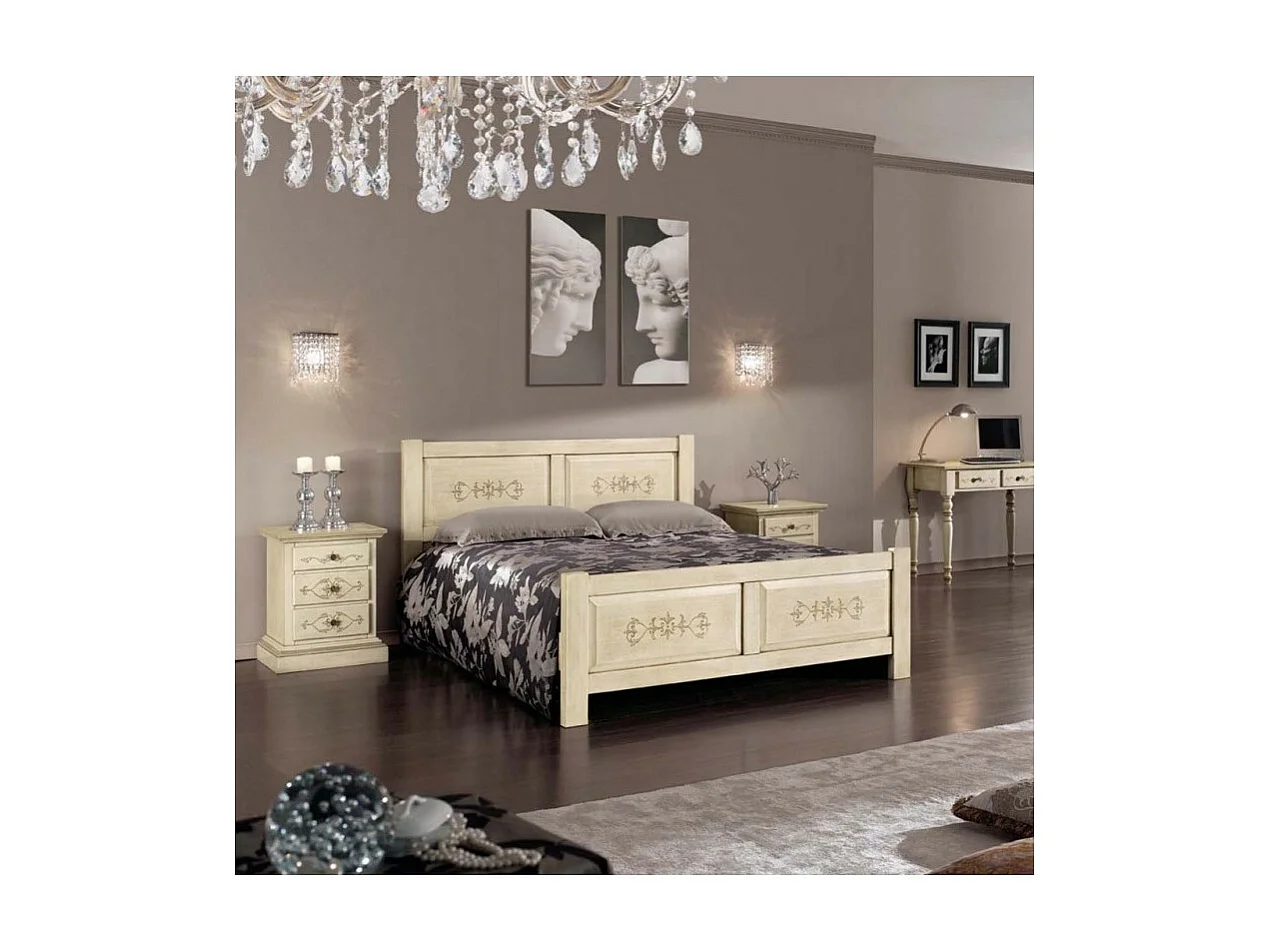 MOBILI 2G - LETTO  DRITTO MATRIMONIALE AVORIO ANTICO/VERDE IN LEGNO 173x209x107 (1472)