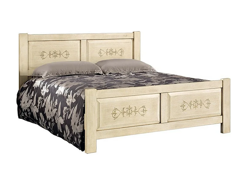 MOBILI 2G - LETTO  DRITTO MATRIMONIALE AVORIO ANTICO/VERDE IN LEGNO 173x209x107 (1472)