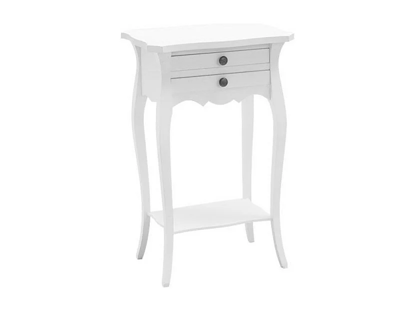 MOBILI 2G - Comodino Porta Telefono 2 Cassetti Legno Shabby Bianco opaco 45x35x70 (1542)