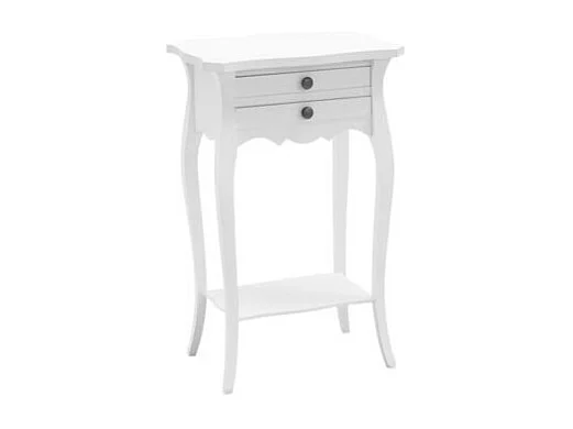 MOBILI 2G - Comodino Porta Telefono 2 Cassetti Legno Shabby Bianco opaco 45x35x70 (1542)