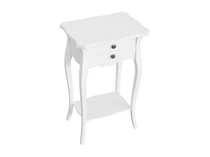 MOBILI 2G - Comodino Porta Telefono 2 Cassetti Legno Shabby Bianco opaco 45x35x70 (1542)