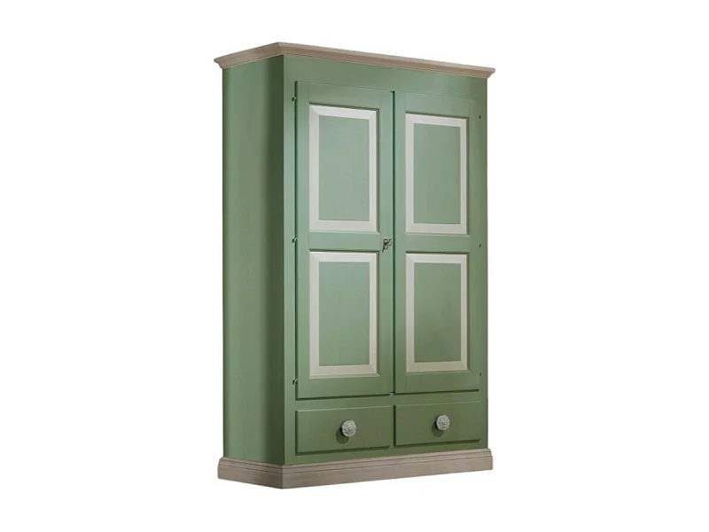 MOBILI 2G - Armadio 2 porte in legno verde e miele shabby 127x60x200 (2204)