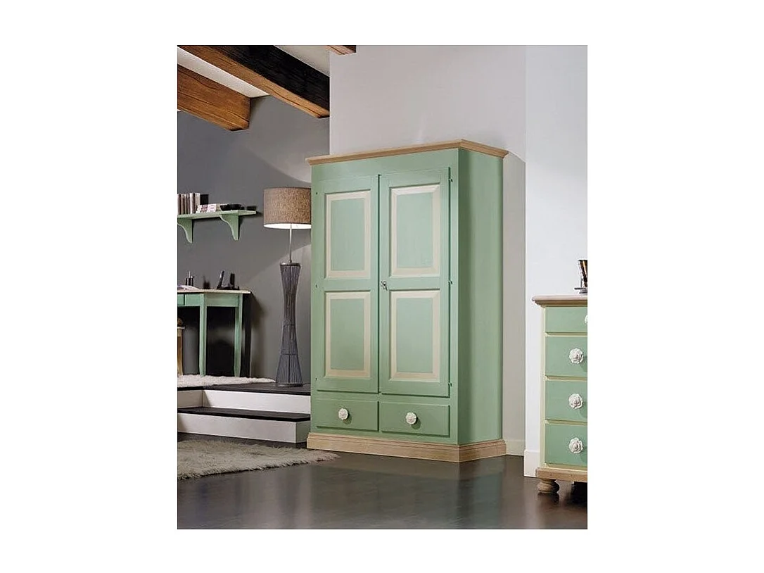 MOBILI 2G - Armadio 2 porte in legno verde e miele shabby 127x60x200 (2204)