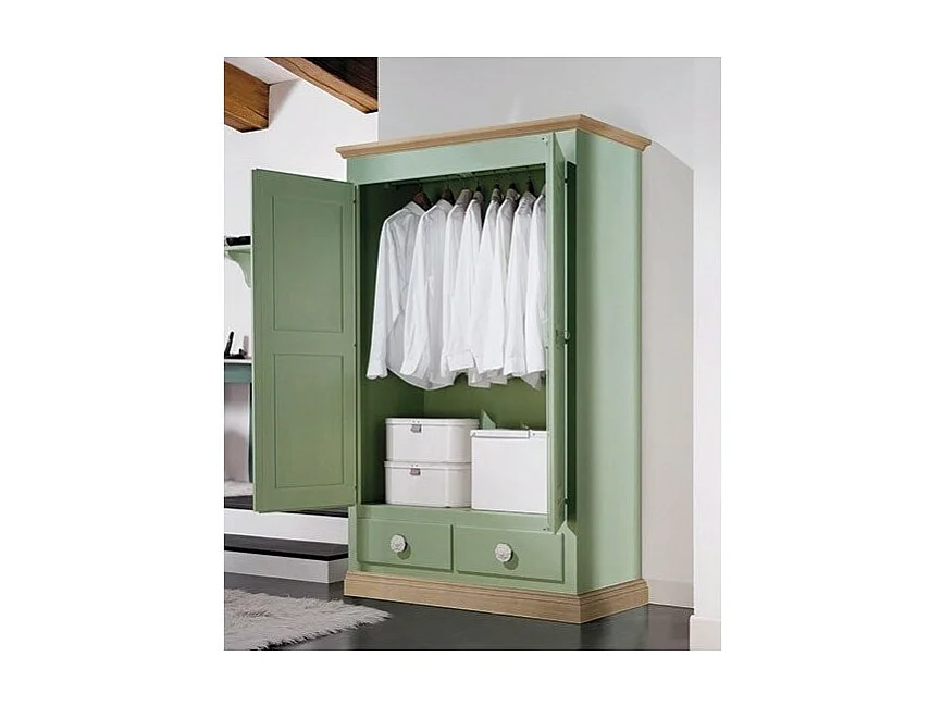 MOBILI 2G - Armadio 2 porte in legno verde e miele shabby 127x60x200 (2204)