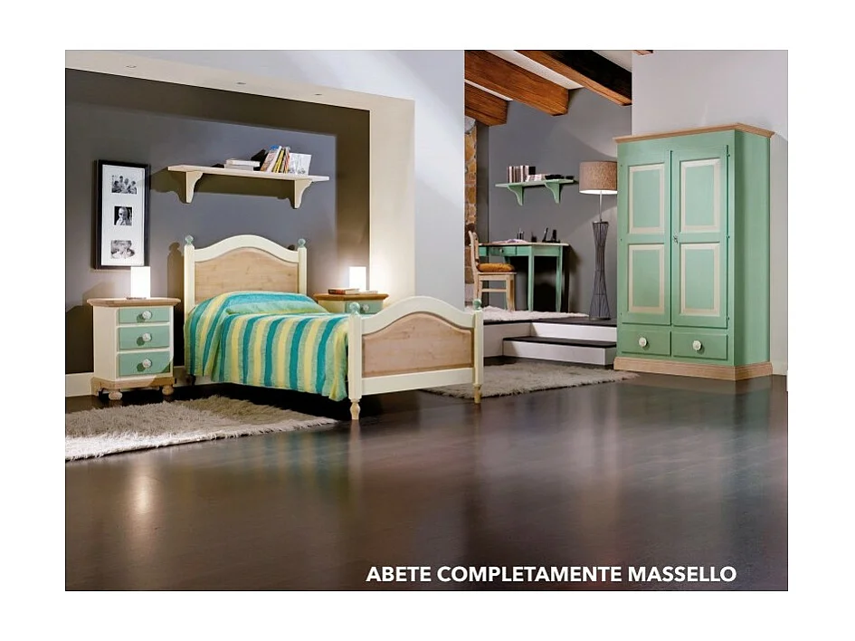 MOBILI 2G - Armadio 2 porte in legno verde e miele shabby 127x60x200 (2204)