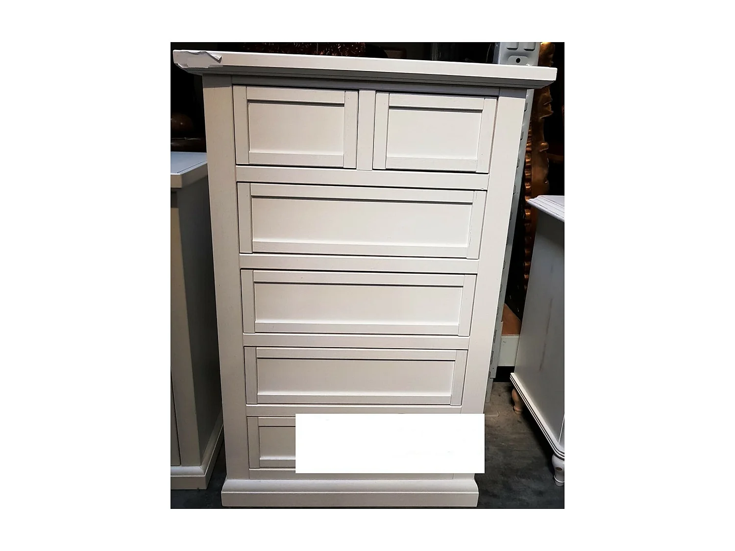 MOBILI 2G - Cassettiera 6 cassetti in legno shabby bianco 62x37X93 (1393)