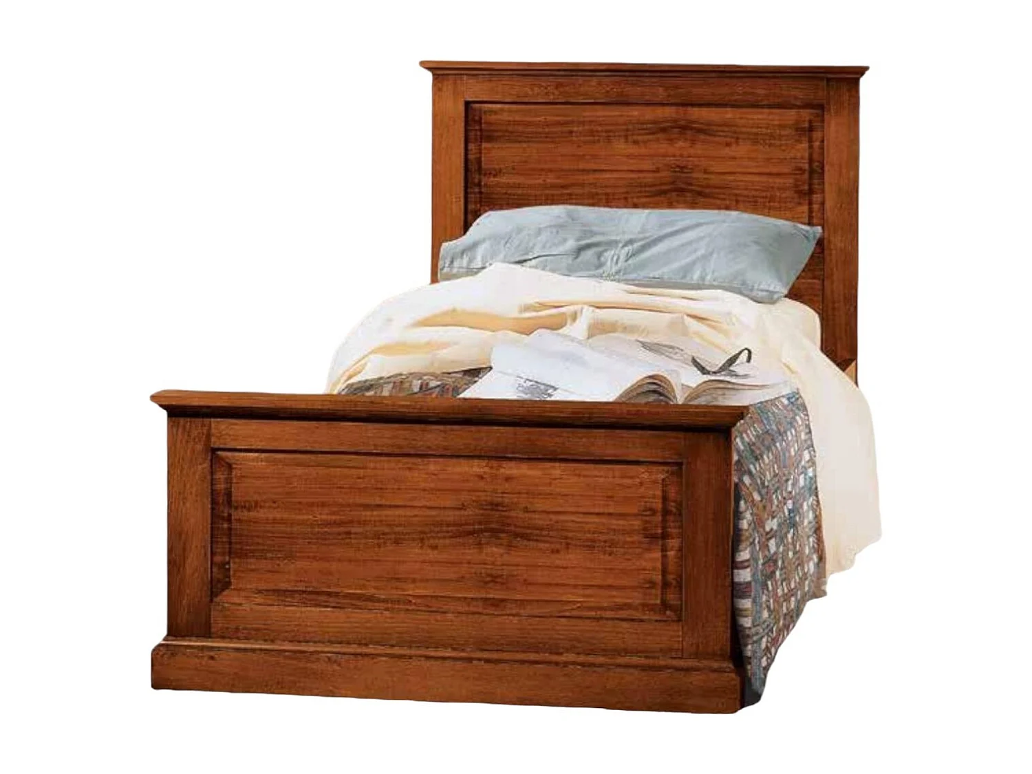 MOBILI 2G - Letto singolo classico legno tinta noce L.103 H 110 P 209 (6132)