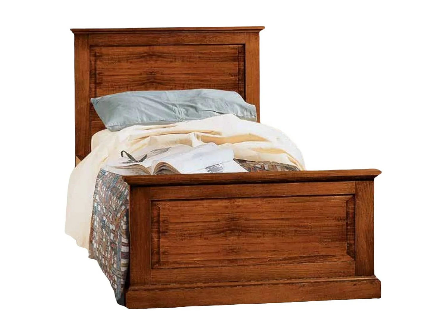 MOBILI 2G - Letto singolo classico legno tinta noce L.103 H 110 P 209 (6132)