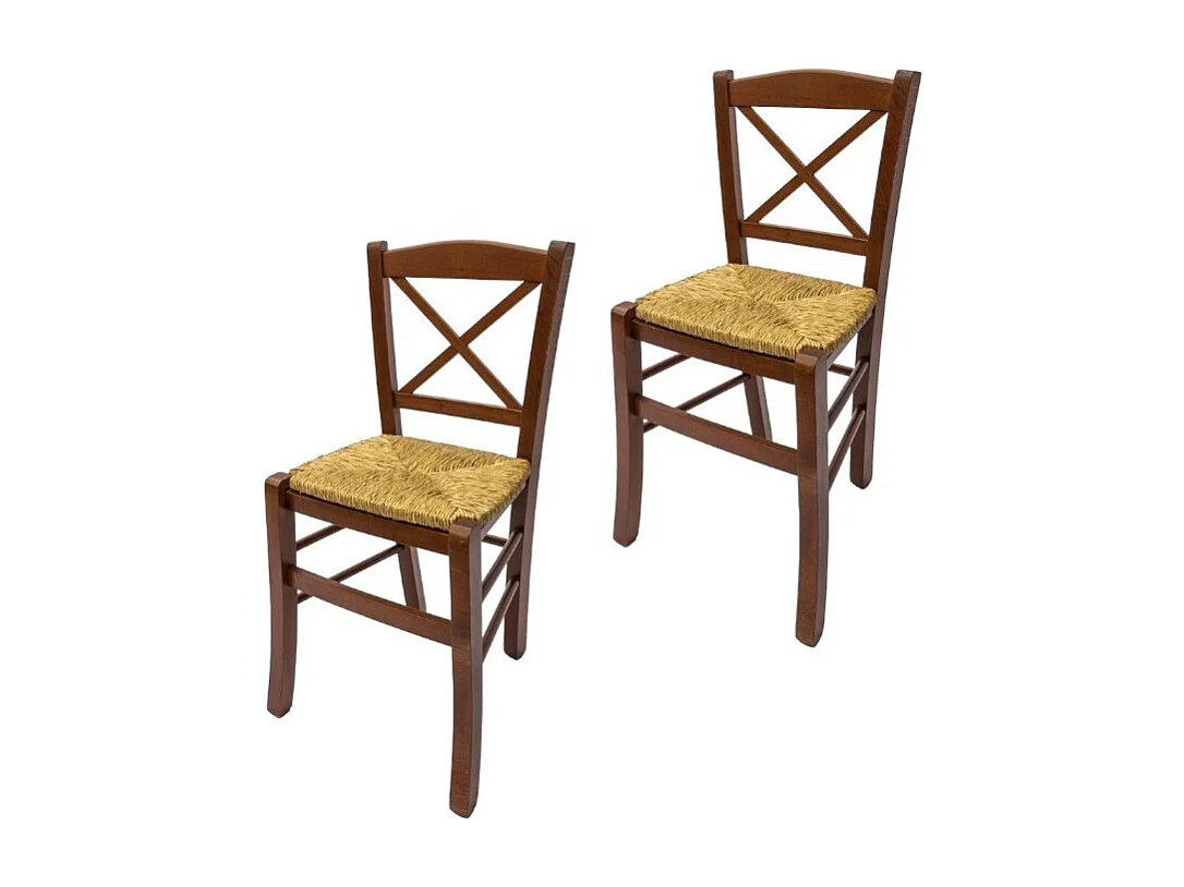 MOBILI 2G - SET 2 SEDIE CROCE LEGNO/PAGLIA TINTA NOCE (761)