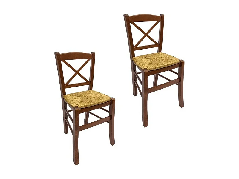 MOBILI 2G - SET 2 SEDIE CROCE LEGNO/PAGLIA TINTA NOCE (761)