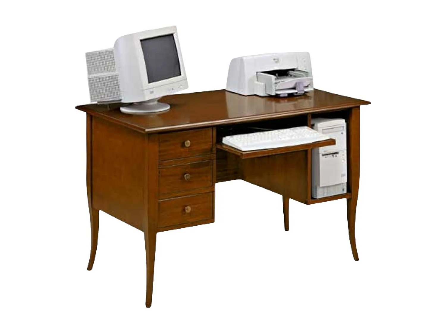 MOBILI 2G - SCRIVANIA IN LEGNO 3 CASSETTI TINTA NOCE  ARTE POVERA 130X75X81 (156)