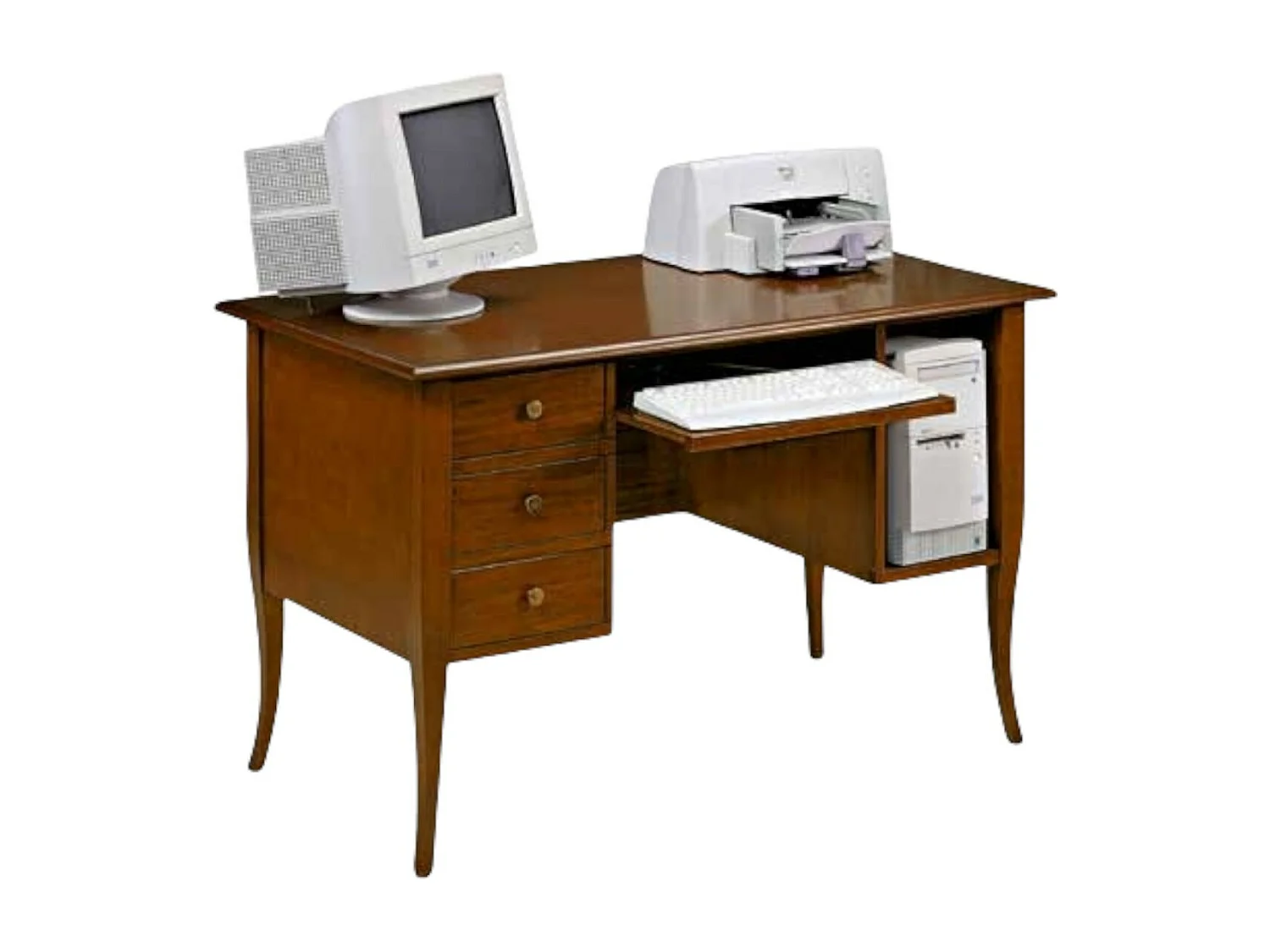 MOBILI 2G - SCRIVANIA IN LEGNO 3 CASSETTI TINTA NOCE  ARTE POVERA 130X75X81 (156)