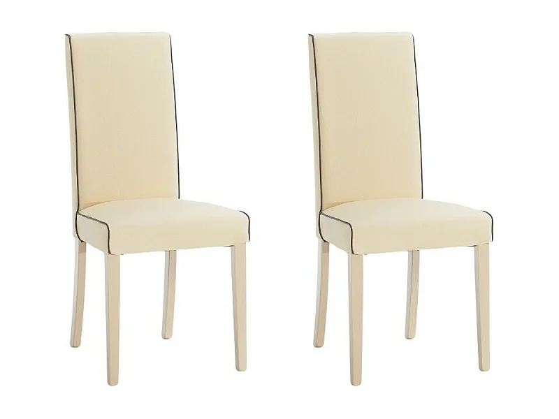 MOBILI 2G - Set 2 Sedie imbottite avorio in ecopelle filo marrone (6098)