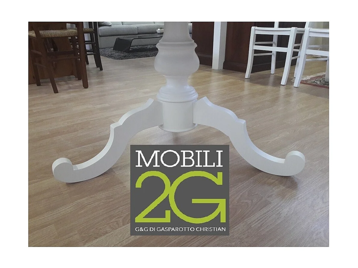 MOBILI 2G - TAVOLO ARTE POVERA ROTONDO COLORE BIANCO OPACO D.120, 1 ALLUNGA 40 CENTIMETRI (1453)