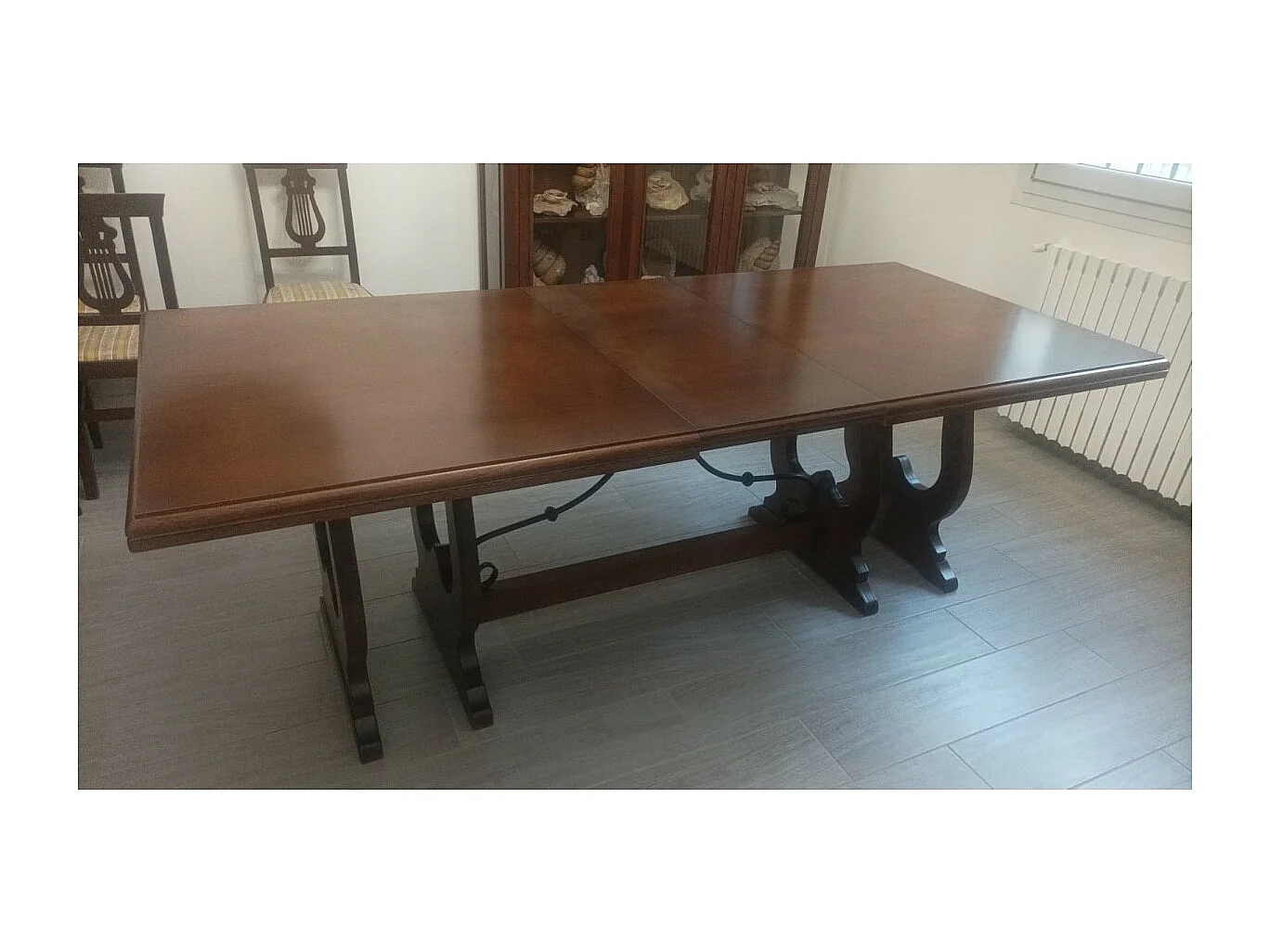 MOBILI 2G - TAVOLO FRATINO CON FERRO ALLUNGABILE IN LEGNO ARTE POVERA NOCE SCURO 180x85 (102)