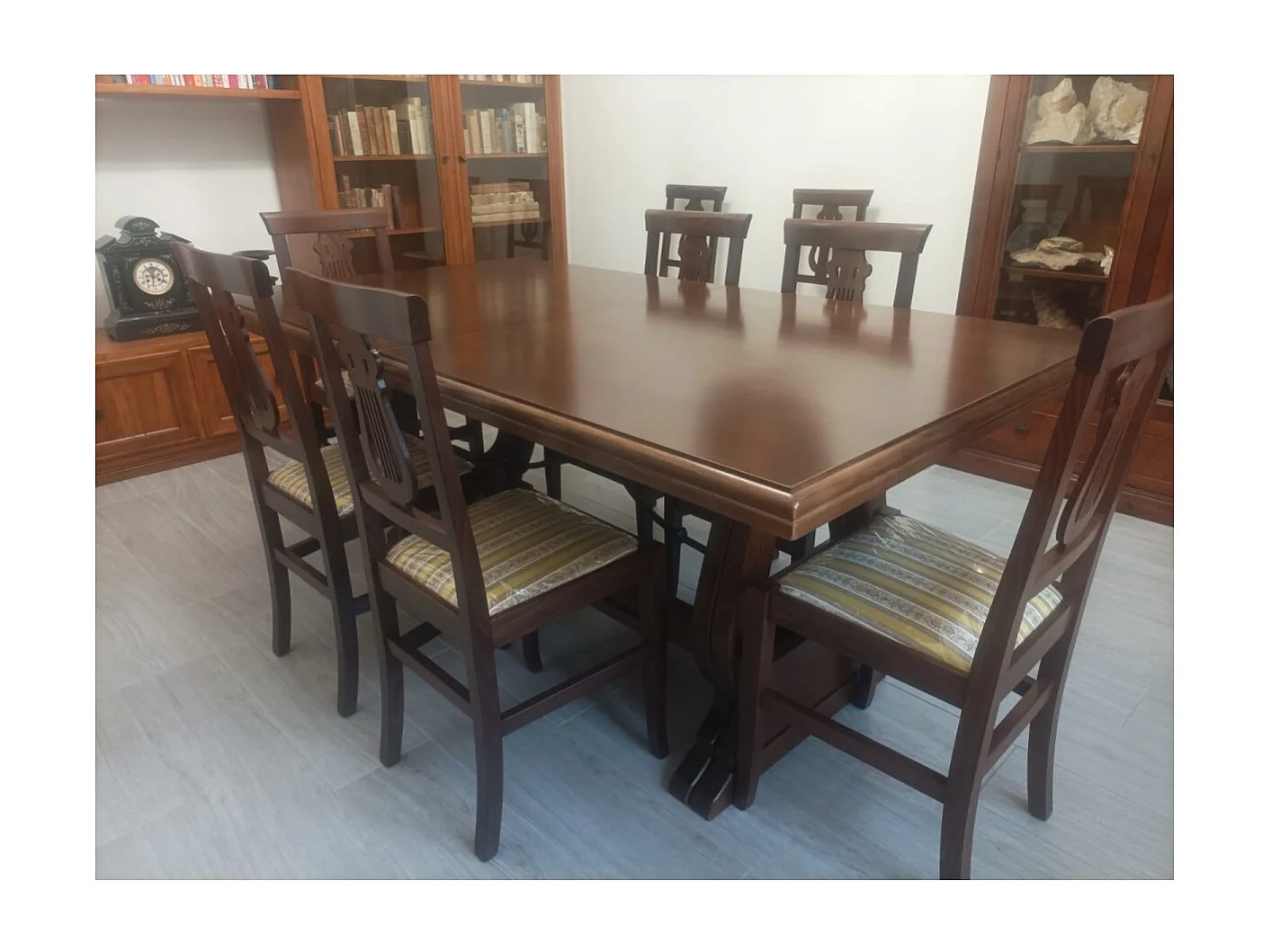 MOBILI 2G - TAVOLO FRATINO CON FERRO ALLUNGABILE IN LEGNO ARTE POVERA NOCE SCURO 180x85 (102)