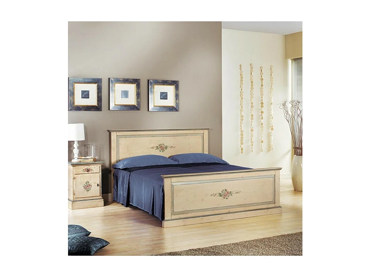 MOBILI 2G - LETTO  DRITTO MATRIMONIALE AVORIO ANTICO FILO AZZURRO IN LEGNO (1432)