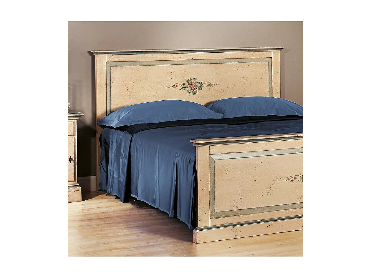 MOBILI 2G - LETTO  DRITTO MATRIMONIALE AVORIO ANTICO FILO AZZURRO IN LEGNO (1432)
