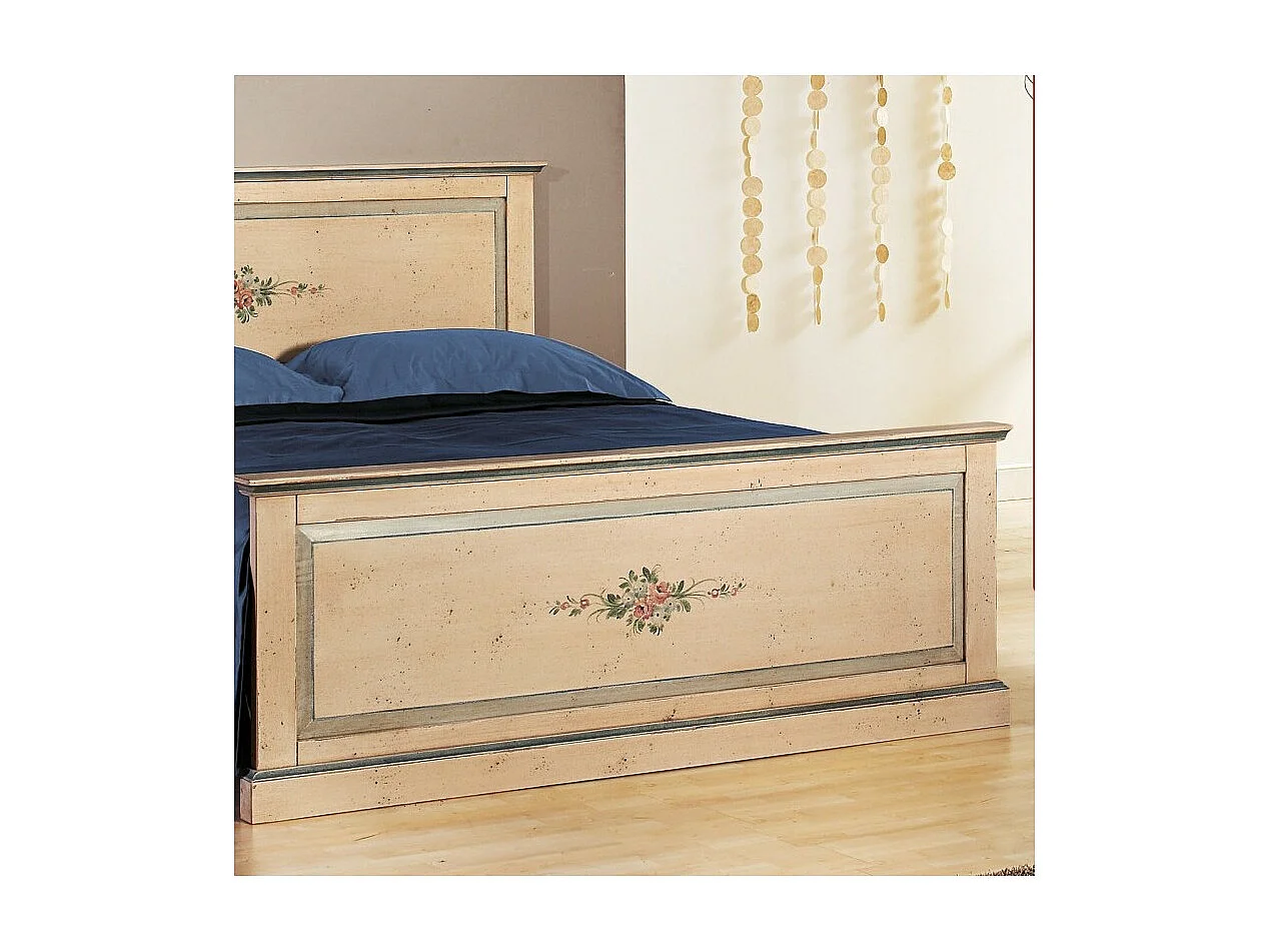 MOBILI 2G - LETTO  DRITTO MATRIMONIALE AVORIO ANTICO FILO AZZURRO IN LEGNO (1432)