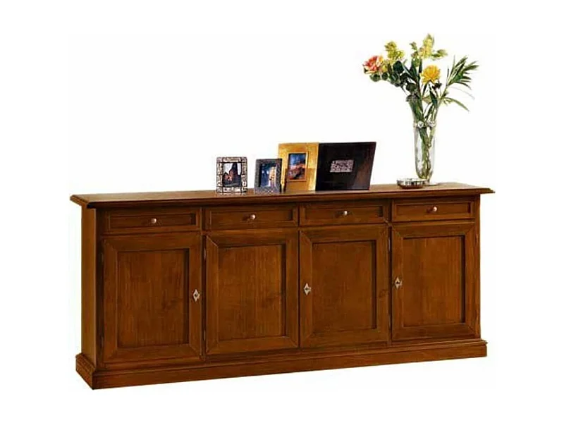 MOBILI 2G - Madia Credenza in legno 4 porte Tinta Noce 205X42X86 (380)