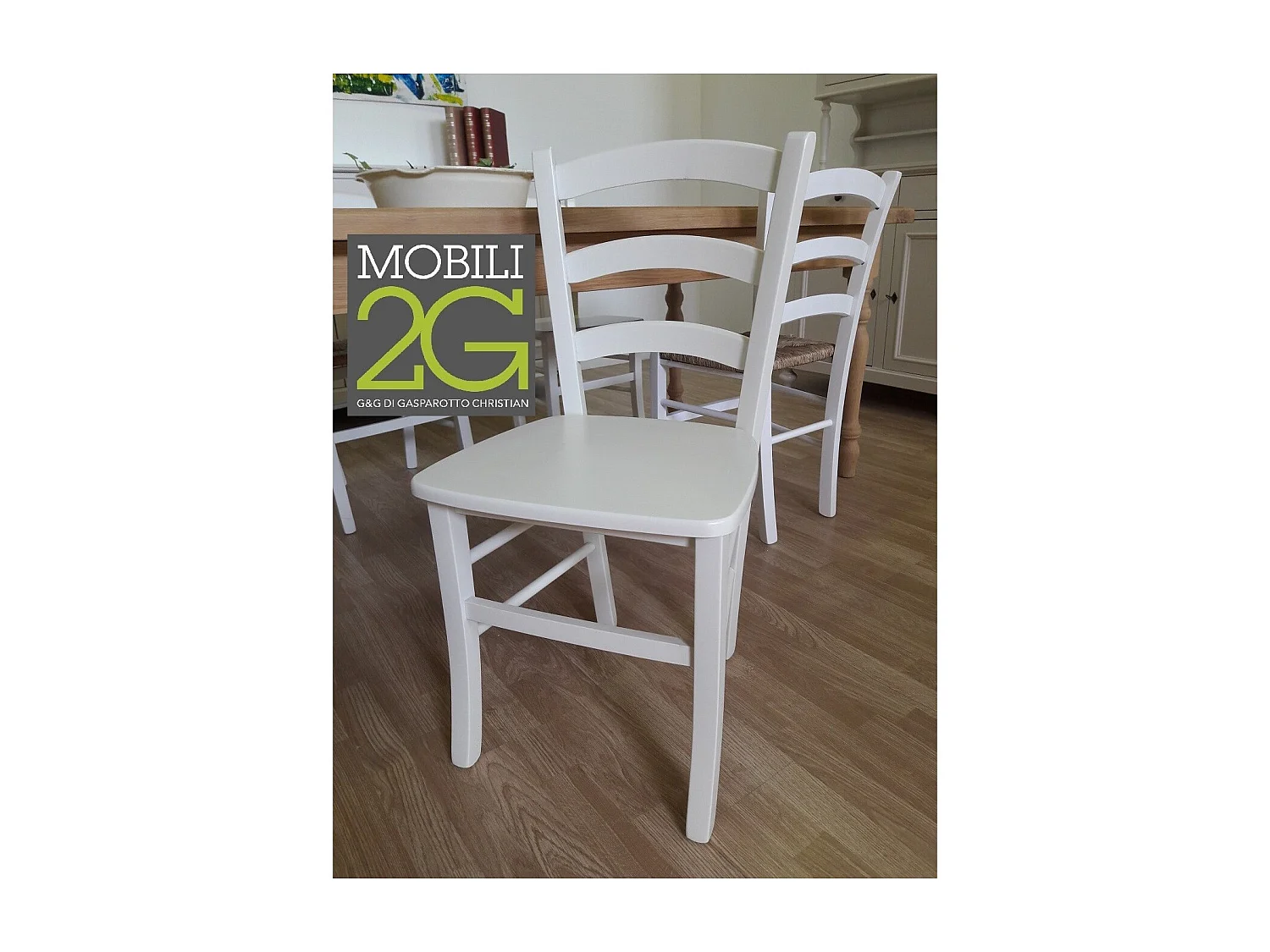 MOBILI 2G - SET 2 SEDIE SHABBY CAMPAGNOLA LEGNO LACCATO BIANCO (1001)
