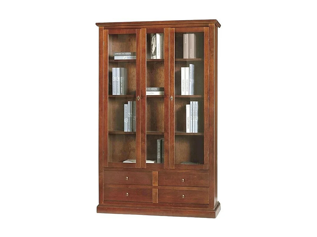 MOBILI 2G - VETRINA 2 PORTE 4 CASSETTI ARTE POVERA LEGNO TINTA NOCE 119X40X185 (389)