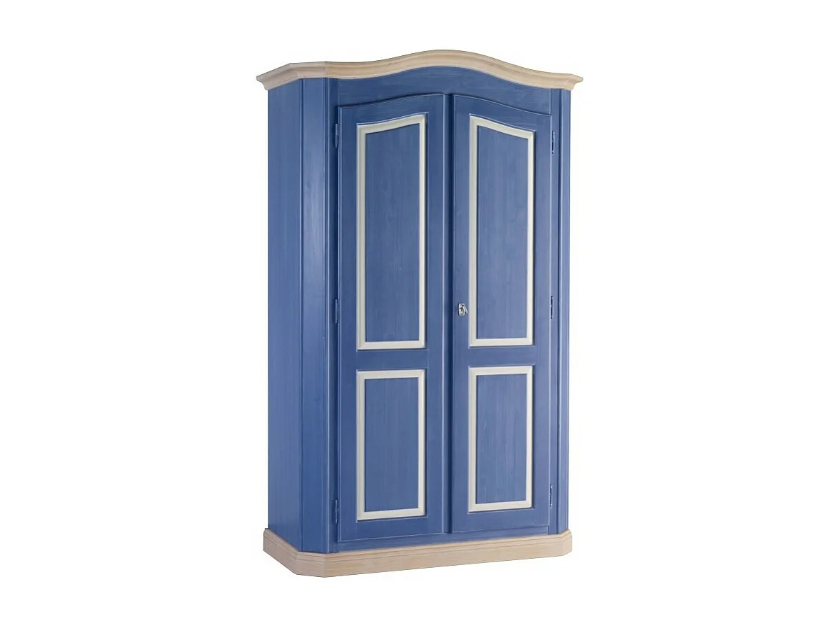 MOBILI 2G - Armadio shabby 2 porte in legno blu e miele 131x63x214 (2203)