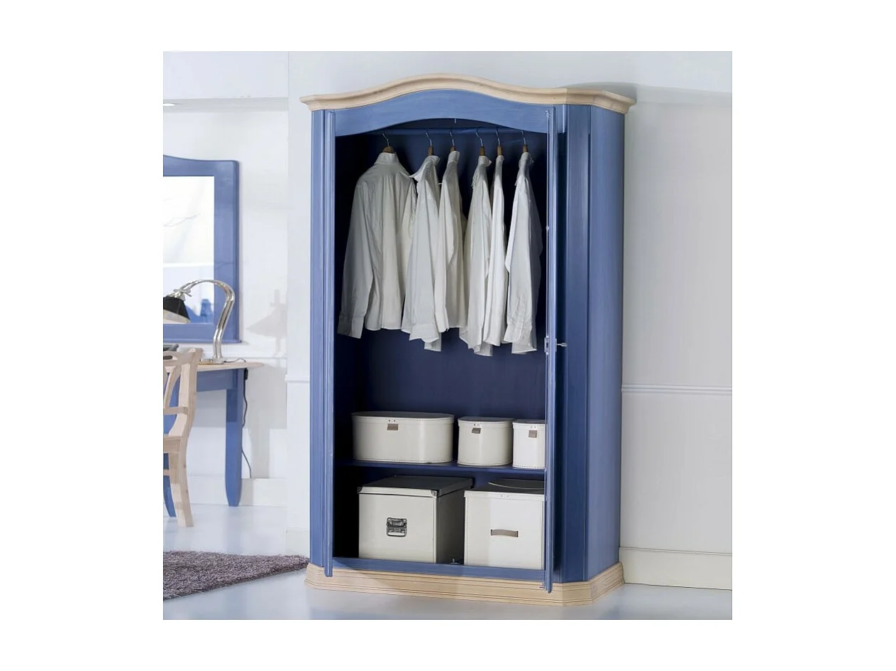 MOBILI 2G - Armadio shabby 2 porte in legno blu e miele 131x63x214 (2203)