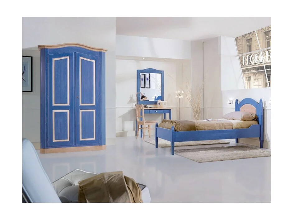 MOBILI 2G - Armadio shabby 2 porte in legno blu e miele 131x63x214 (2203)