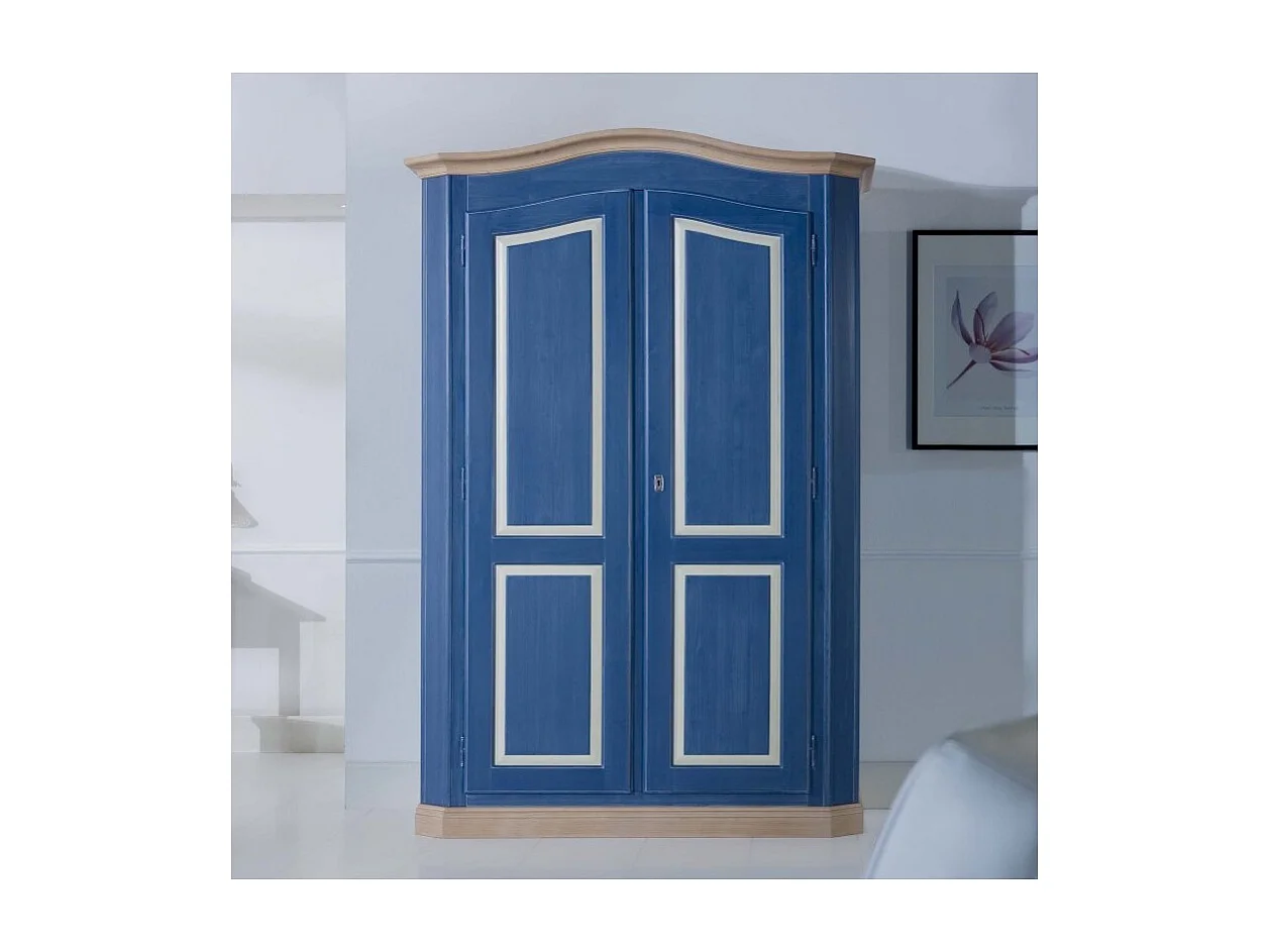 MOBILI 2G - Armadio shabby 2 porte in legno blu e miele 131x63x214 (2203)