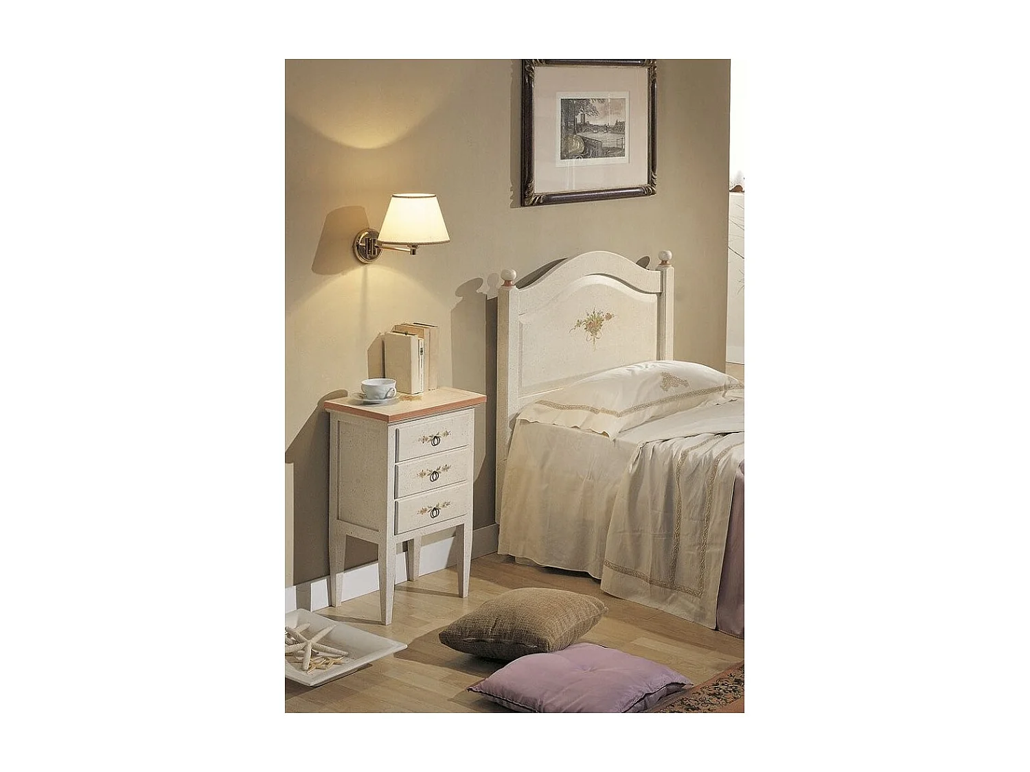 MOBILI 2G - COMODINO 3 CASSETTI BIANCO FILO ROSA IN LEGNO 43x33x70 (1318)