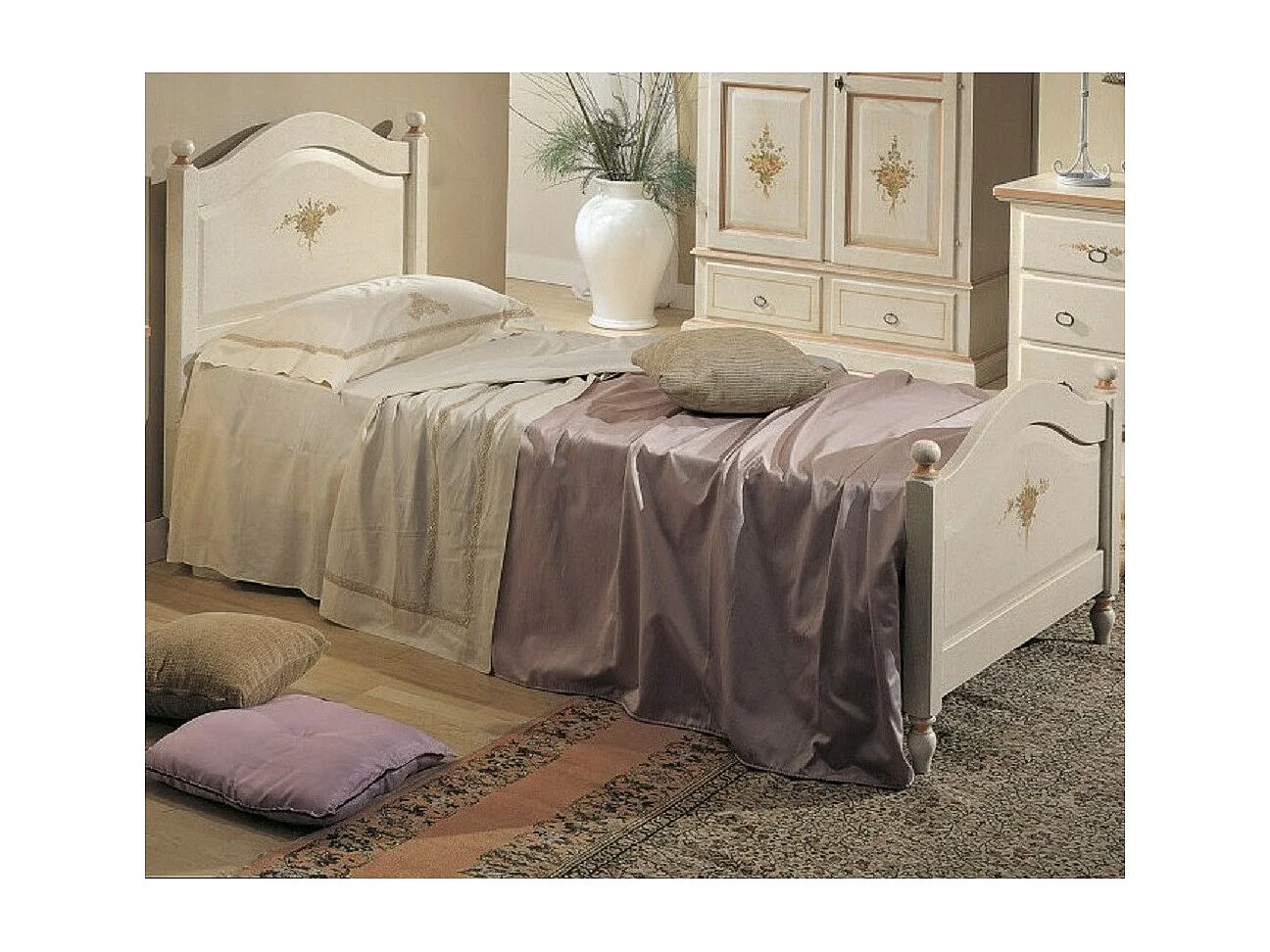 MOBILI 2G - COMODINO 3 CASSETTI BIANCO FILO ROSA IN LEGNO 43x33x70 (1318)