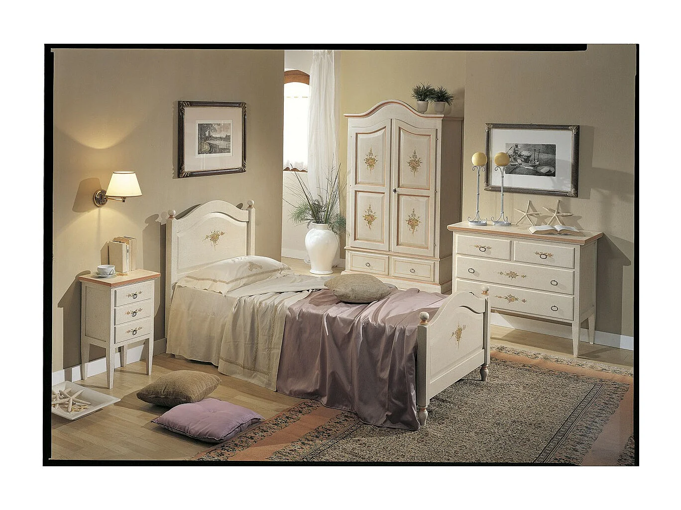 MOBILI 2G - COMODINO 3 CASSETTI BIANCO FILO ROSA IN LEGNO 43x33x70 (1318)