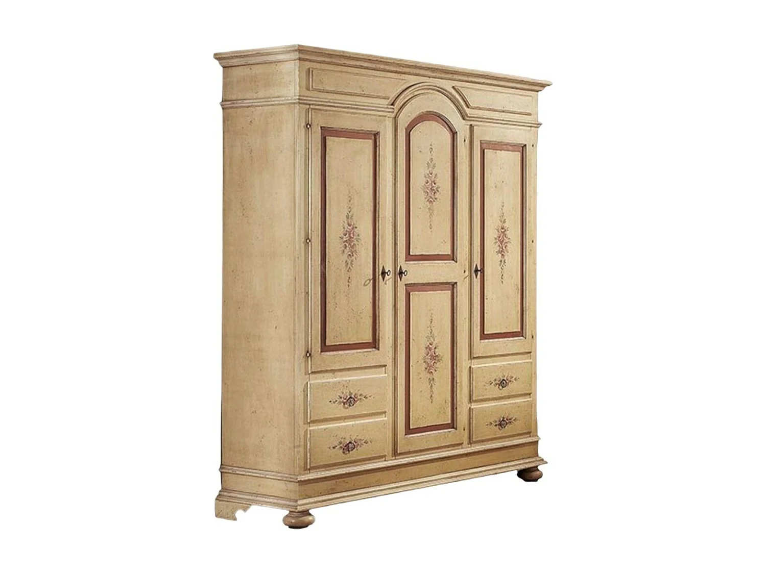 MOBILI 2G - ARMADIO 3 PORTE ARTE POVERA IN LEGNO AVORIO E ROSSO ANTICATO 184X60X223 (1421)