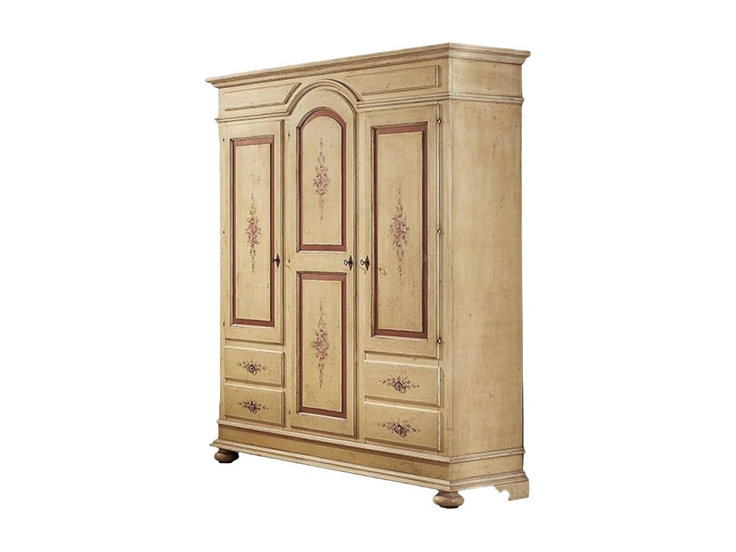 MOBILI 2G - ARMADIO 3 PORTE ARTE POVERA IN LEGNO AVORIO E ROSSO ANTICATO 184X60X223 (1421)