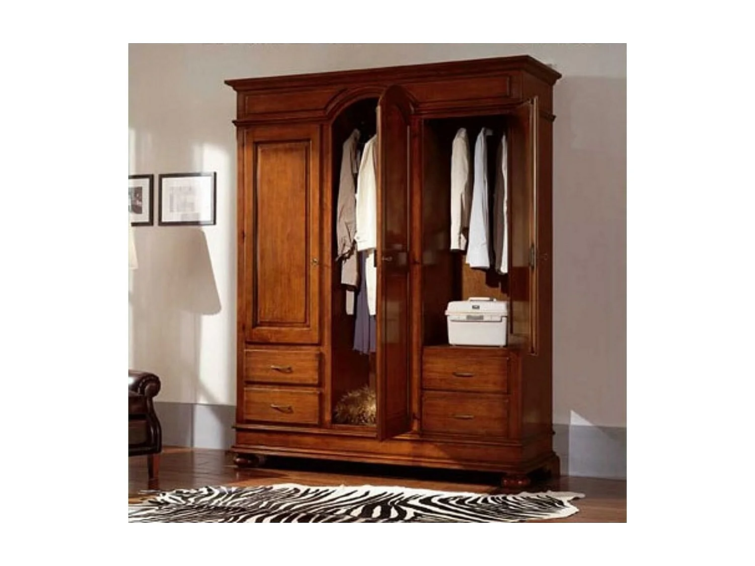 MOBILI 2G - ARMADIO 3 PORTE ARTE POVERA IN LEGNO AVORIO E ROSSO ANTICATO 184X60X223 (1421)