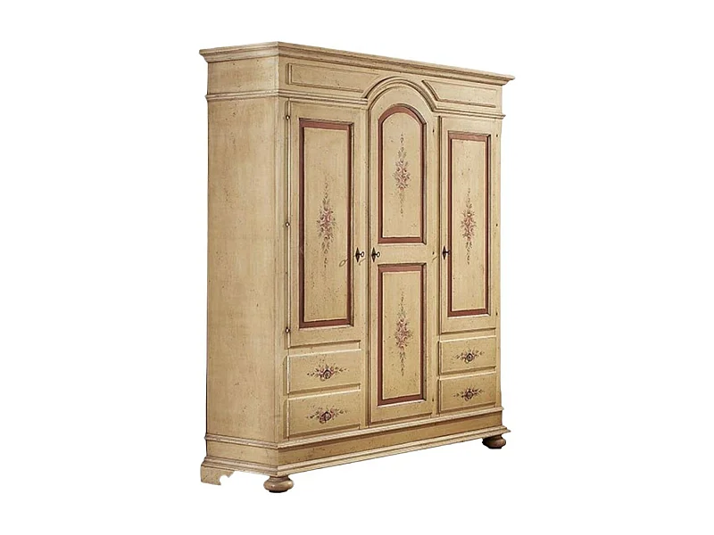 MOBILI 2G - ARMADIO 3 PORTE ARTE POVERA IN LEGNO AVORIO E ROSSO ANTICATO 184X60X223 (1421)