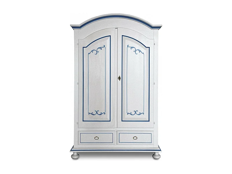 MOBILI 2G - Armadio classico 2 porte legno bianco filetti blu 125x61x200 (6003)