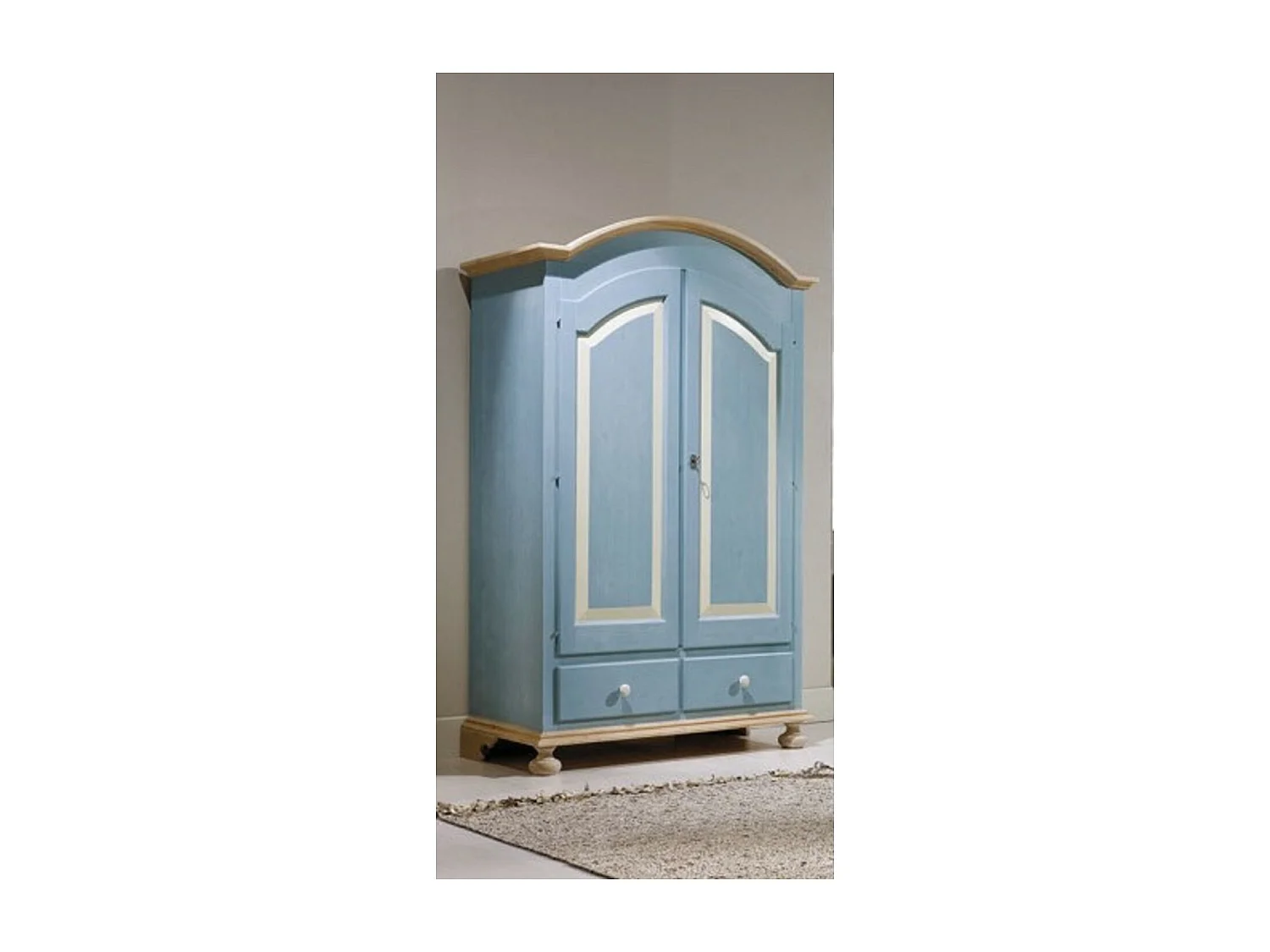 MOBILI 2G - Armadio 2 porte in legno azzurro miele shabby 125x60x200 (2201)