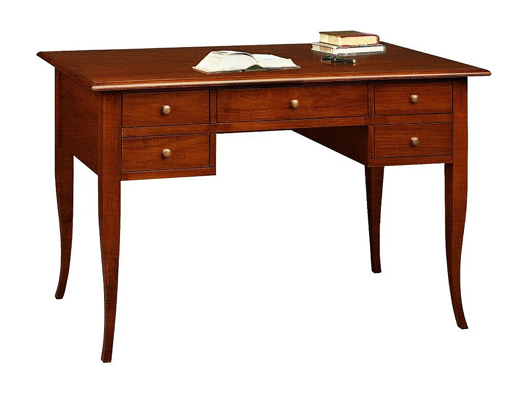 MOBILI 2G - SCRIVANIA IN LEGNO ARTE POVERA 5 CASSETTI TINTA NOCE 150x65X81 (110)