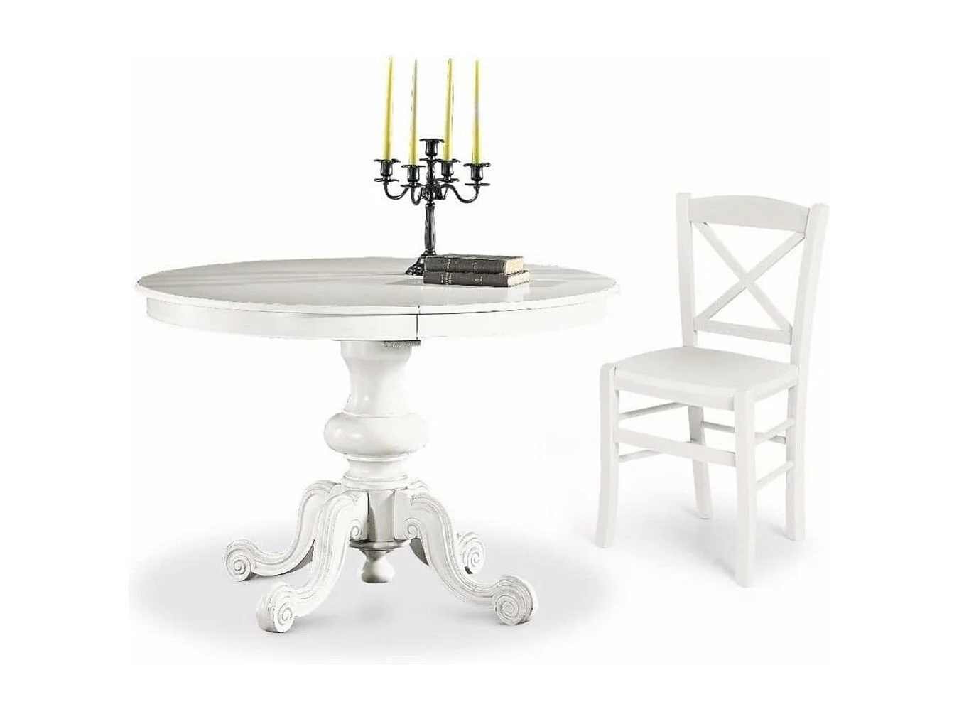 MOBILI 2G - TAVOLO CLASSICO ROTONDO COLORE BIANCO, CON 1 ALLUNGA, Ø120 (1320)