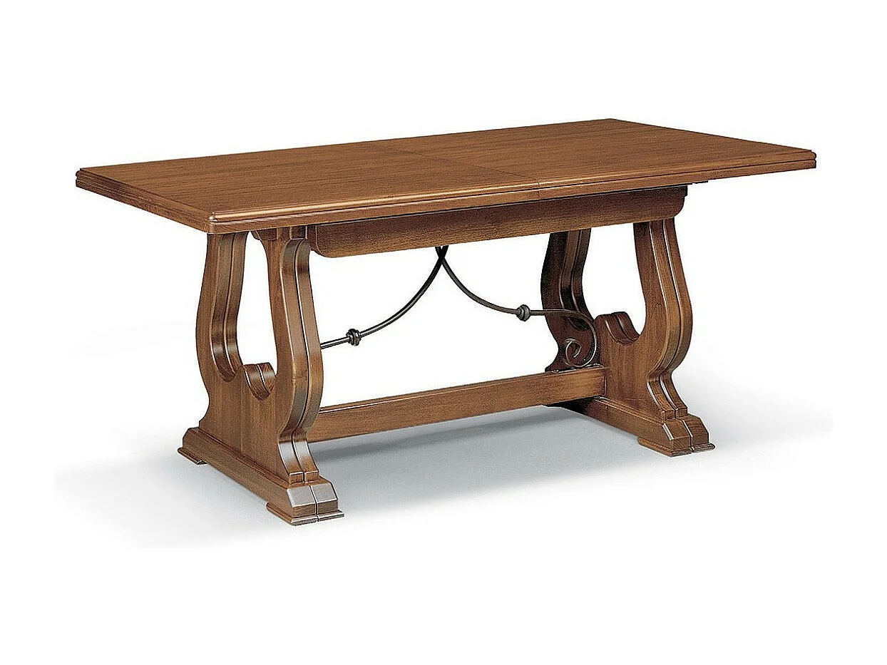 MOBILI 2G - TAVOLO FRATINO CON FERRO ALLUNGABILE IN LEGNO ARTE POVERA NOCE SCURO 180x100 (102)