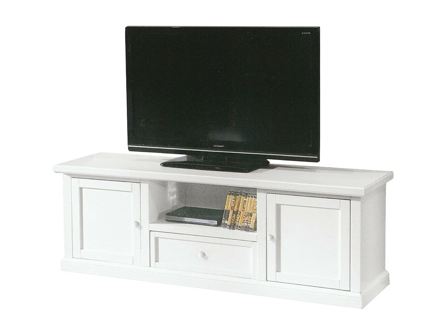 MOBILI 2G - PORTA TV BIANCO IN LEGNO ARTE POVERA 160x46x56 (1003)