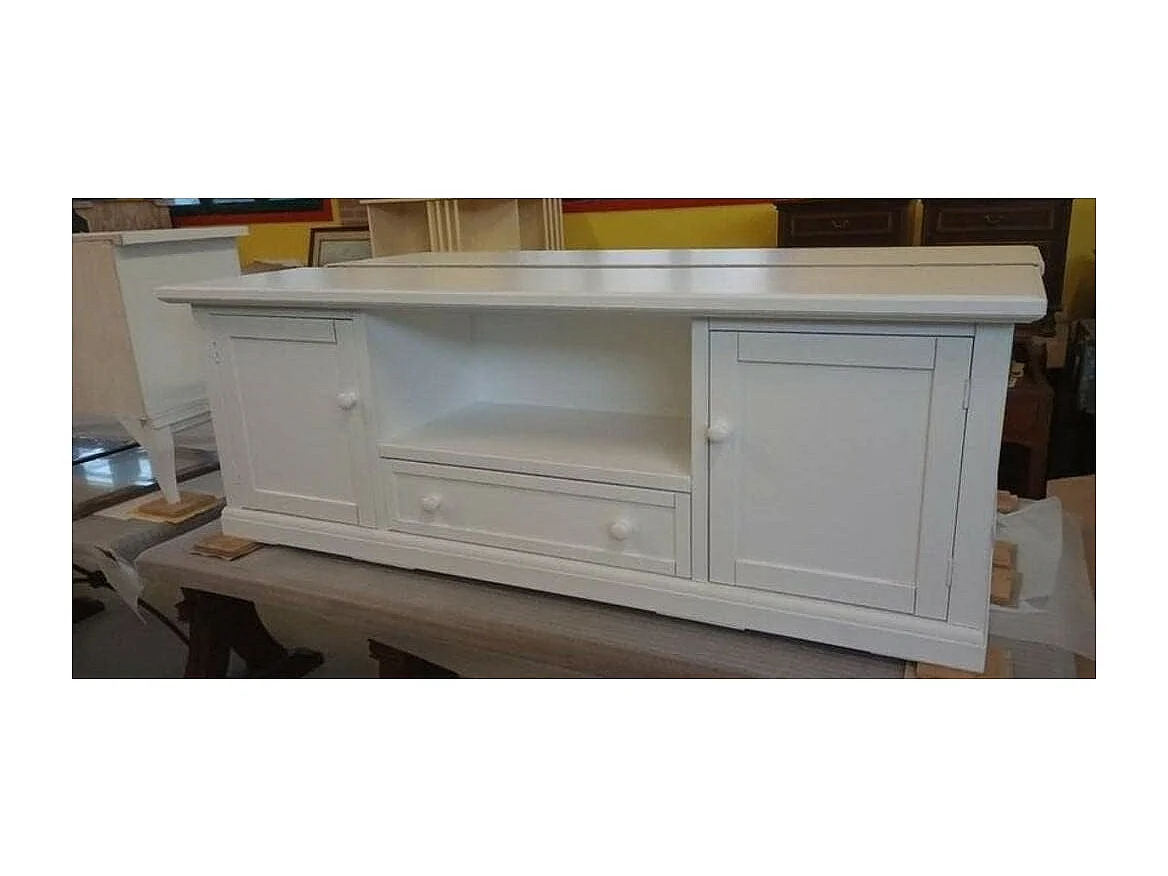 MOBILI 2G - PORTA TV BIANCO IN LEGNO ARTE POVERA 160x46x56 (1003)