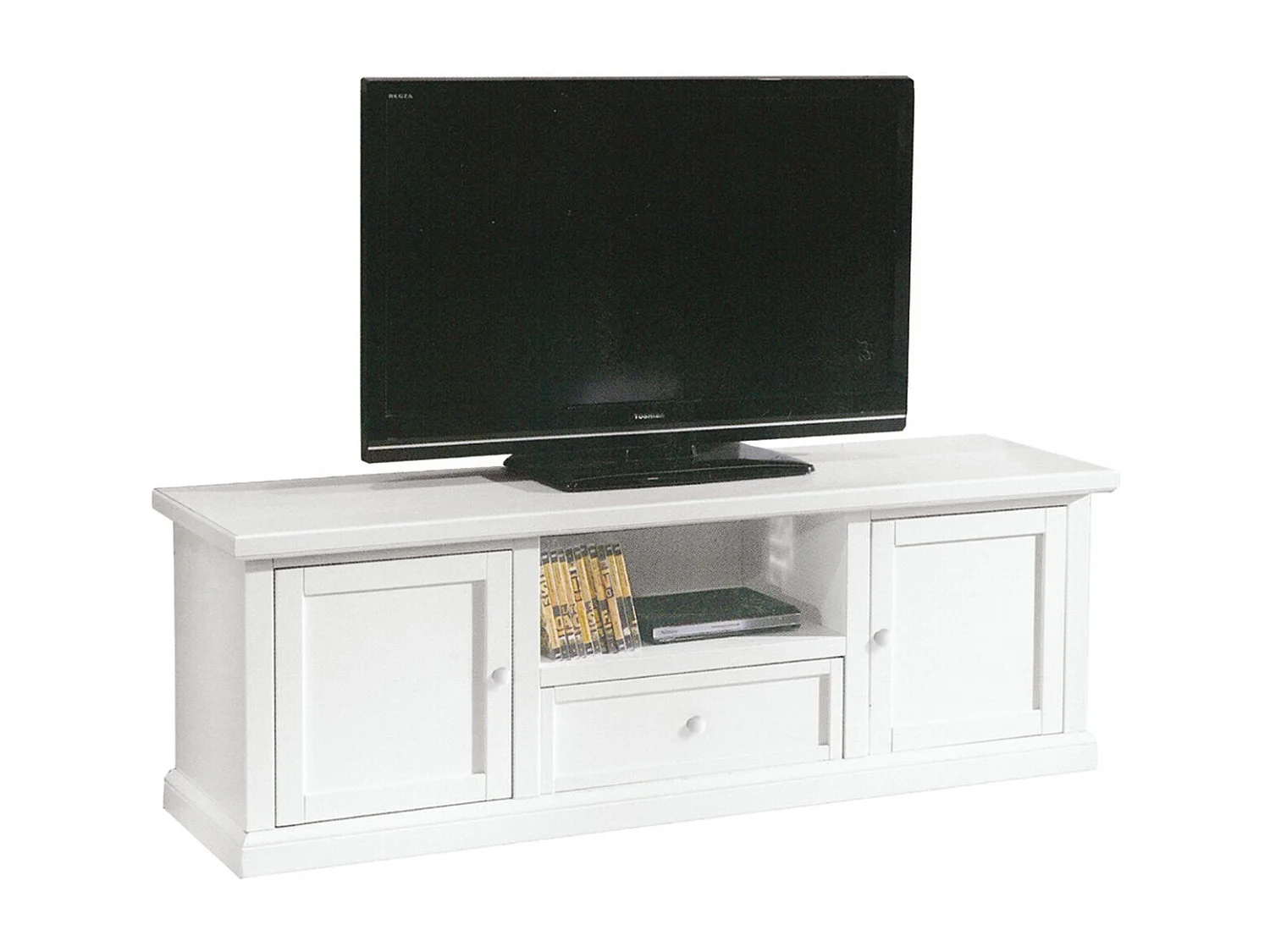 MOBILI 2G - PORTA TV BIANCO IN LEGNO ARTE POVERA 160x46x56 (1003)