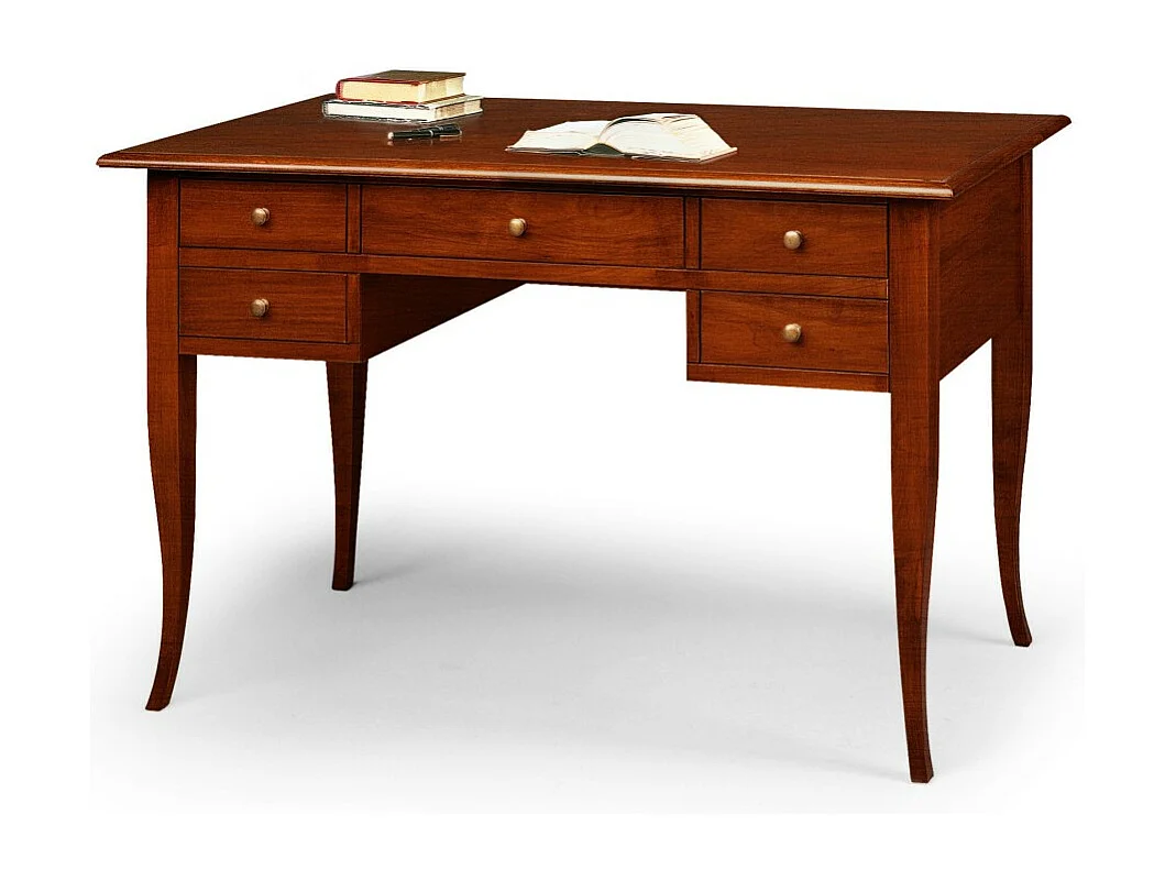 MOBILI 2G - SCRIVANIA IN LEGNO ARTE POVERA 5 CASSETTI TINTA NOCE 130x65x81 (110)