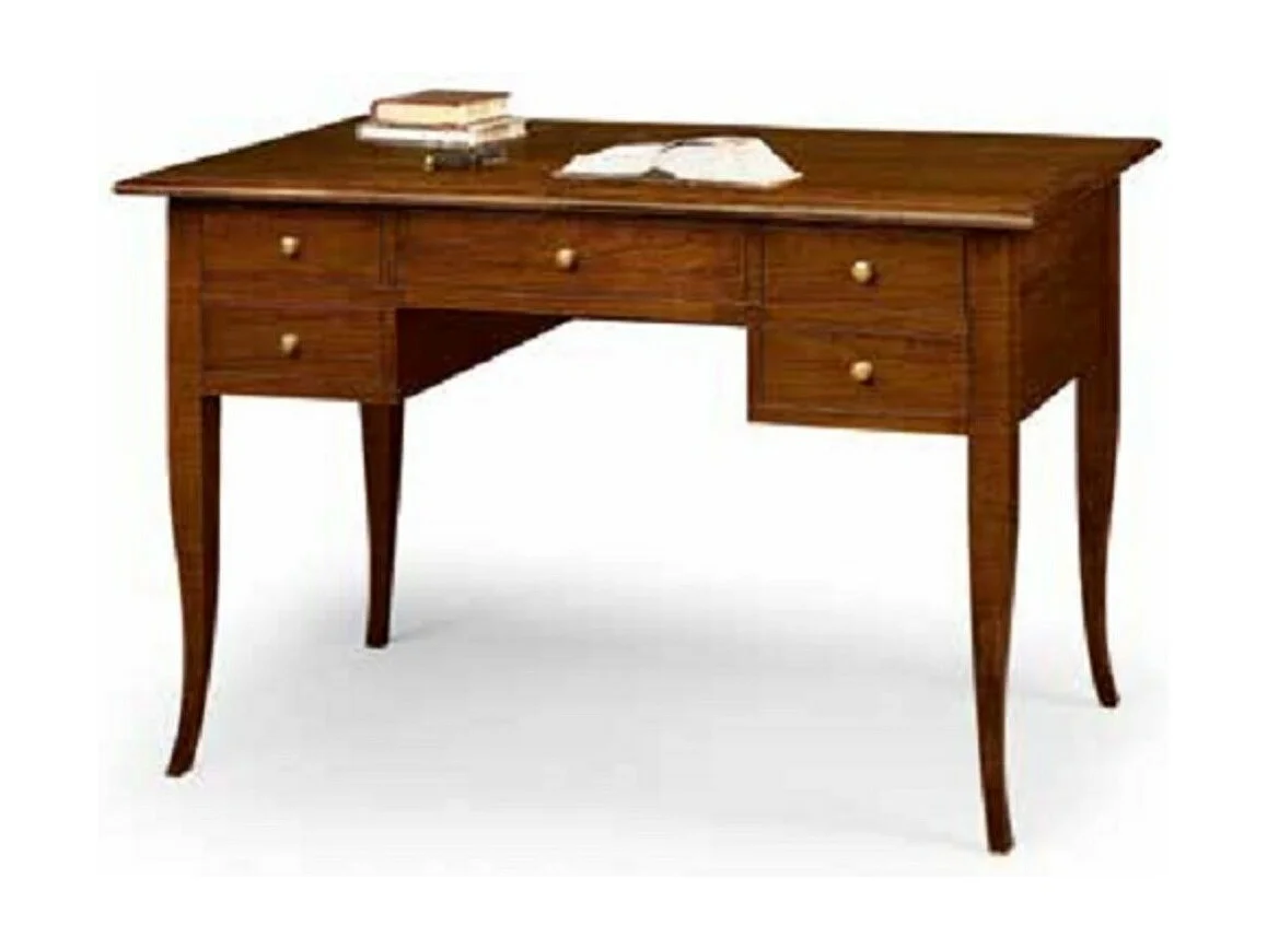 MOBILI 2G - SCRIVANIA IN LEGNO ARTE POVERA 5 CASSETTI TINTA NOCE 130x65x81 (110)